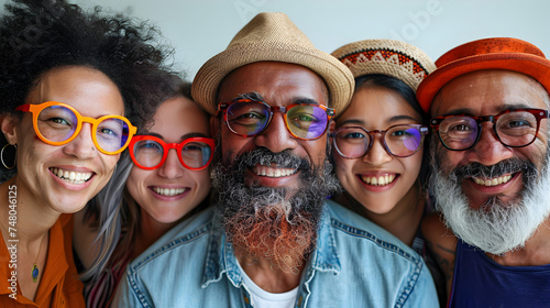 Group of Seniors Posing in Colorful Glasses at a Party for April Fools Day