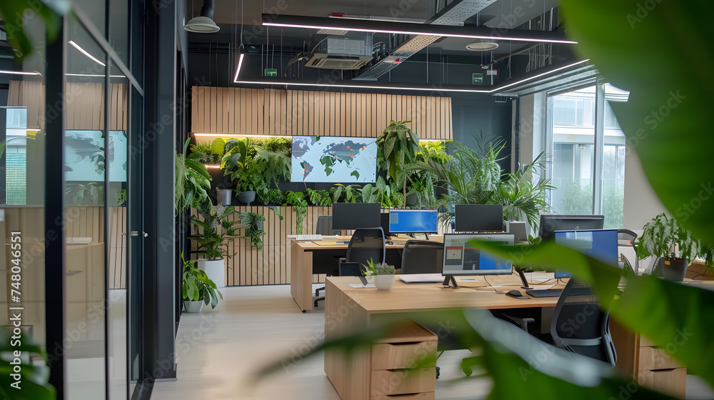 Picture of Eco-Friendly Green Office Space with Modern Design Aesthetics Stock ...