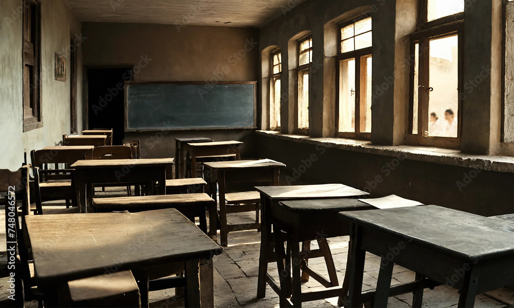 In the old classroom of the village school