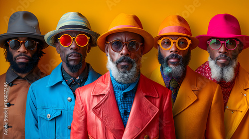 Vibrant Group of Men in Colorful Outfits and Accessories photo