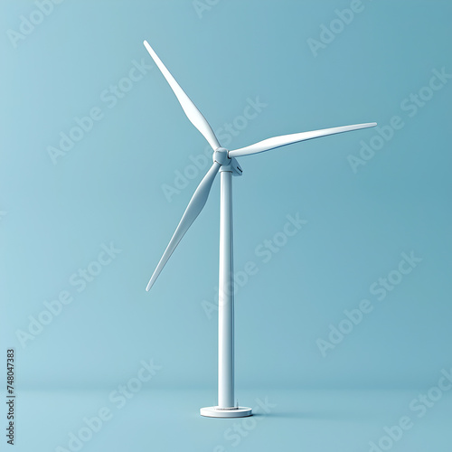 White Wind Turbine on Blue Background Photorealistic 3D Render photo