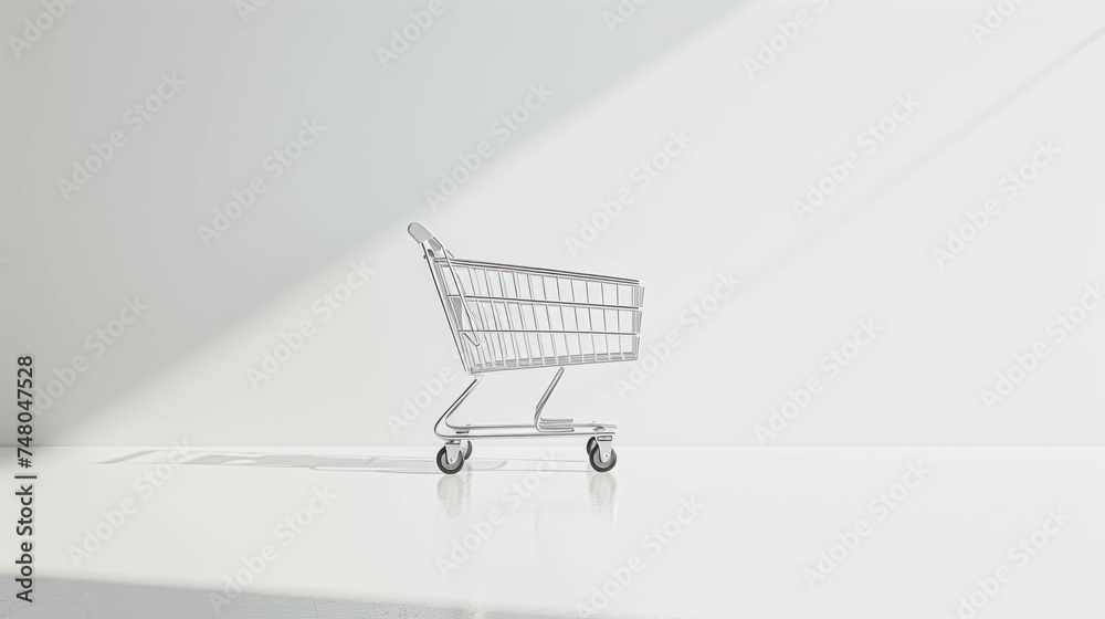 Isolated Empty Shopping Cart Against A White Background. Concept Illustration of Inflation and Rising Cost of Living 