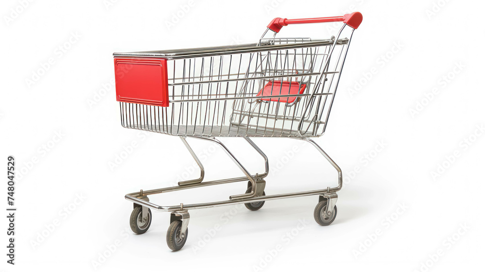 Isolated Empty Shopping Cart Against A White Background. Concept Illustration of Inflation and Rising Cost of Living 