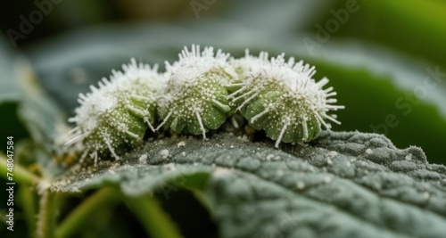  Frost-kissed buds on a leafy plant, a sign of winter's touch photo