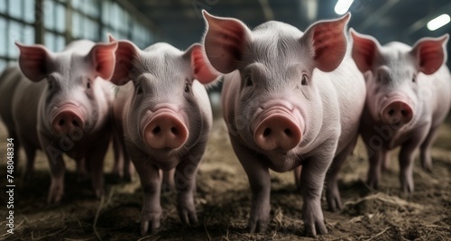  A group of pigs in a barn, ready for the market photo