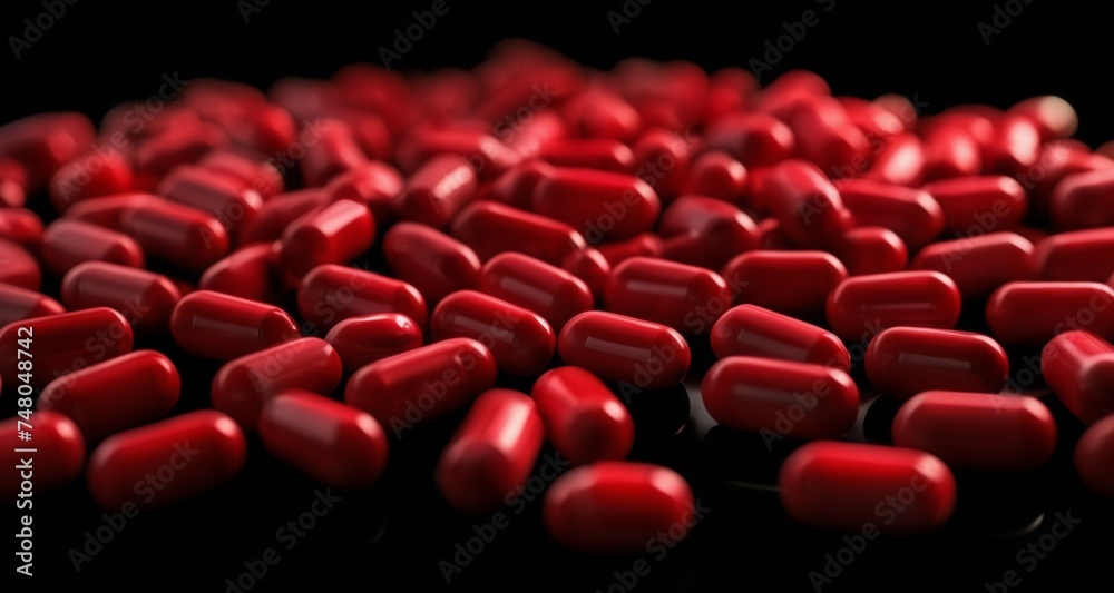 A close-up view of a collection of red capsules A close-up view of a collection of red capsules