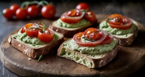  Fresh and vibrant appetizer with avocado and cherry tomatoes on toast