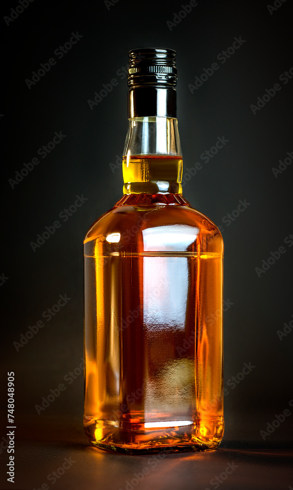 Whiskey bottke on dark studio background Whiskey bottke on dark studio background