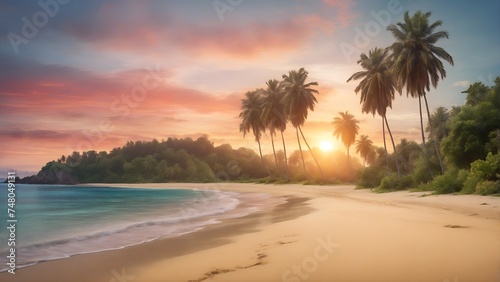 Sunset on the beach, perfect vacation on tropical island, summer holiday travel landscape photo © KatBaid