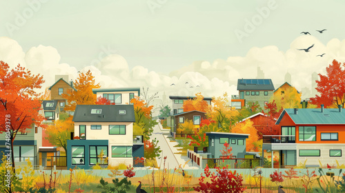 Illustration of a settlement in autumn © jr-art