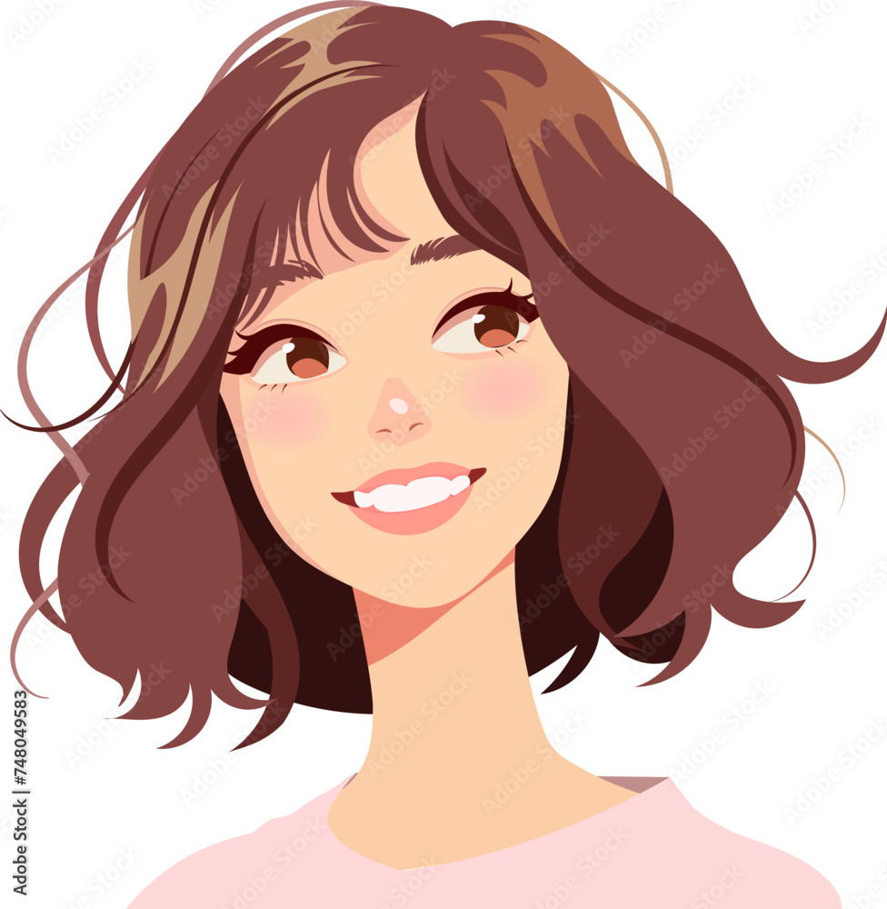 portrait of smiling face pretty woman with short brown hair. portrait of smiling face pretty woman with short brown hair.
