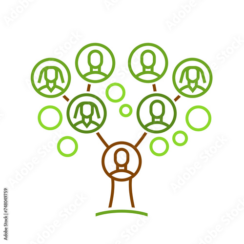 Family tree linear pictogram, icon. Genealogical table symbol.
