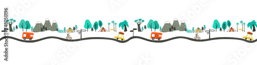 Outdoor Escapes Cartoons Seamless Border