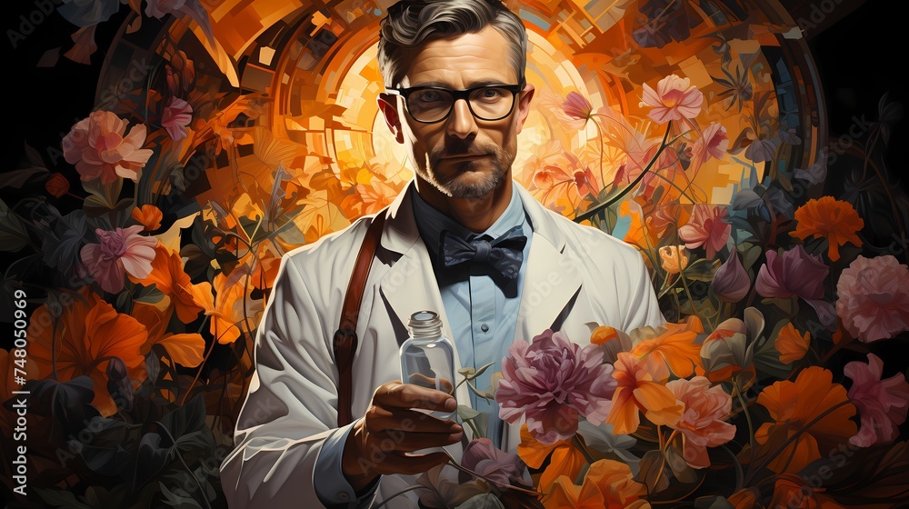 An artistic composition featuring a medical doctor using a stethoscope, with a medical cross symbol in the background, representing the intersection of medical expertise and compassionate care.