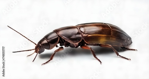  Detailed close-up of a brown beetle on a white background