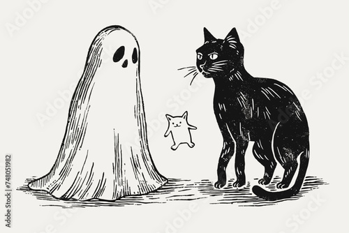 cat dressed as a ghost scaring another cat