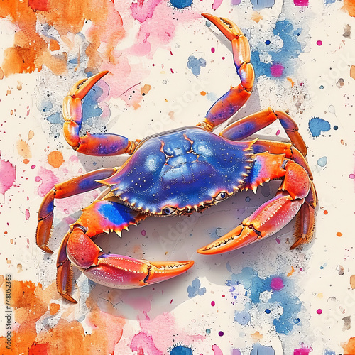 crab sea seamless tile pattern background, ai generated
