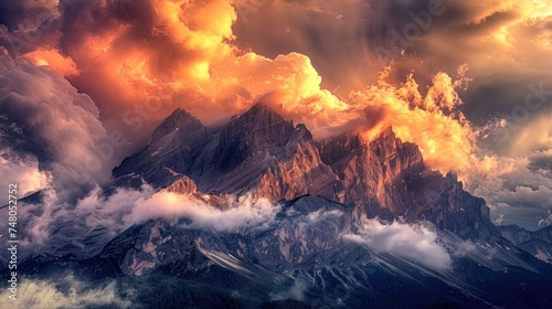 Majestic mountains rise majestically against a canvas of cloudy skies.