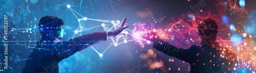 Quantum wizards battling in a digital realm, magic codes
