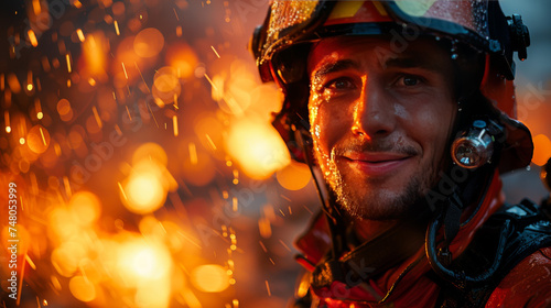 Firefighter Selfie: A Man with His Hose and Helmet