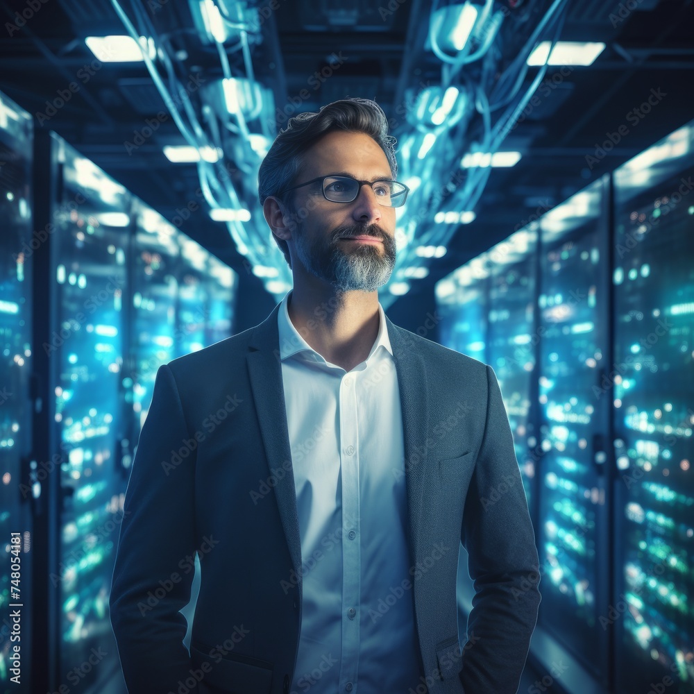 Confident Successful Business man Project Leader in a the data center.