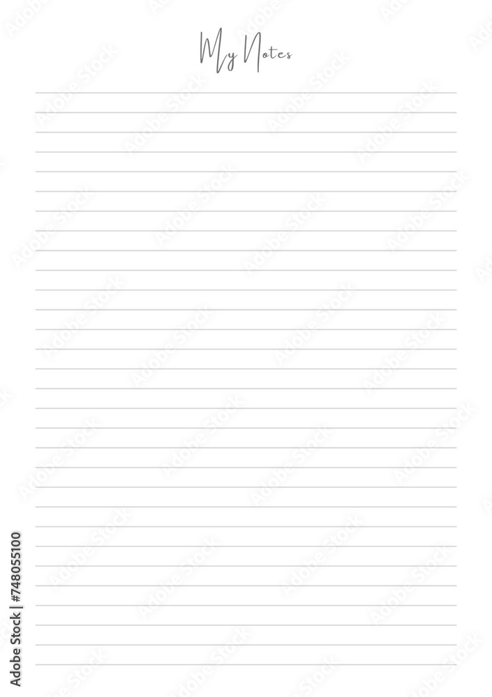 MY NOTES blank sheet of paper with straight parallel lines on white isolated background. Vector illustration. MY NOTES blank sheet of paper with straight parallel lines on white isolated background. Vector illustration.