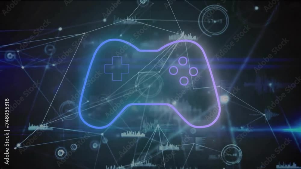 Animation of video game pad, data processing over networks of connections Animation of video game pad, data processing over networks of connections