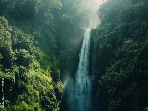 Waterfall in green rainforest