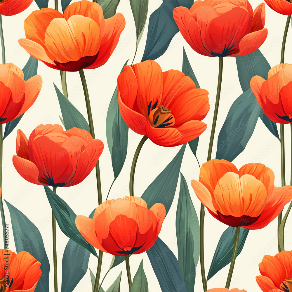 Naklejka premium Flower spring seamless tile pattern background, ai generated