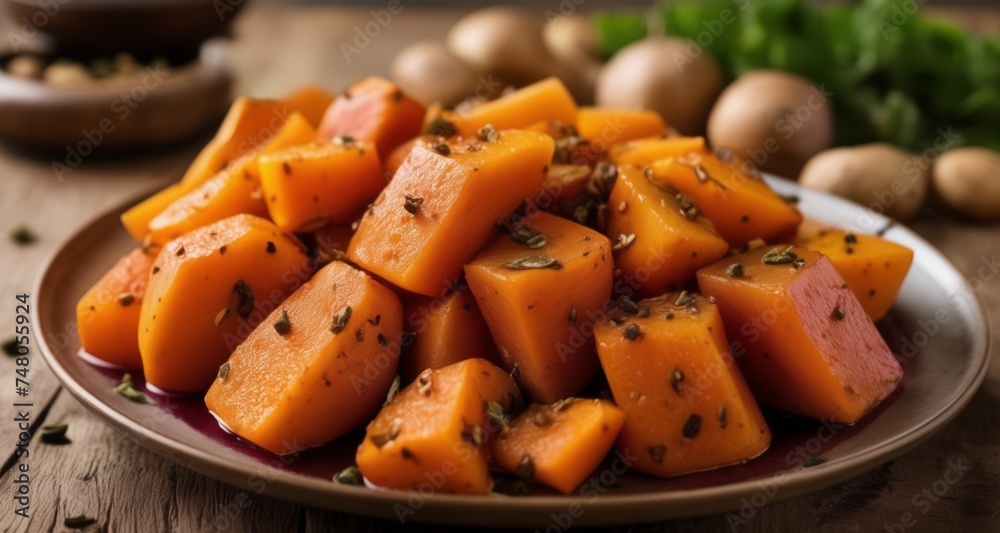 Deliciously seasoned butternut squash cubes, ready to be savored! Deliciously seasoned butternut squash cubes, ready to be savored!