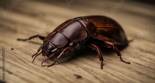  Close-up of a beetle on a wooden surface