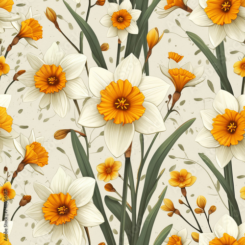 Flower spring seamless tile pattern background, ai generated