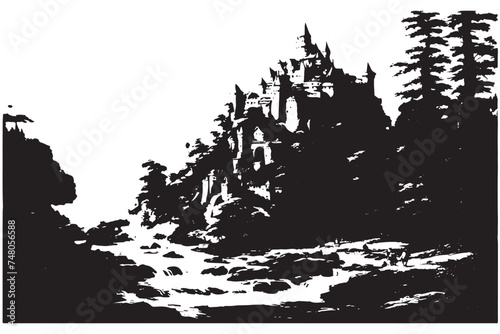 black and white texture of Castle, vector illustration image of Castle black texture on white paper