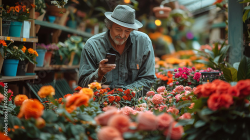 Florist with His Flowers and Vase in a Selfie
