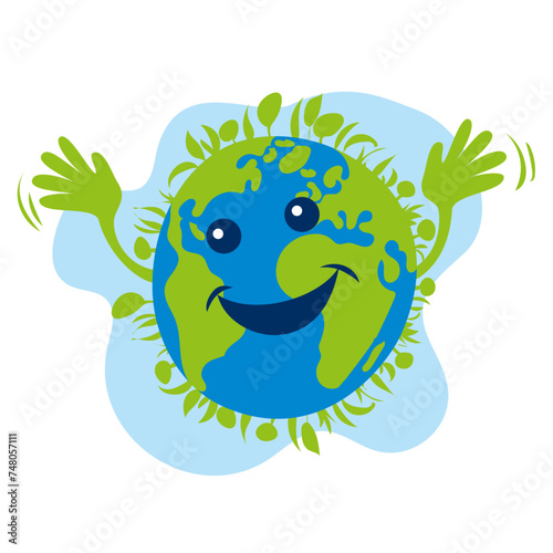 Cartoon illustration of our planet Earth waving in a friendly manner