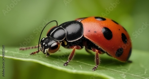 Close-up of a vibrant ladybug on a leaf photo