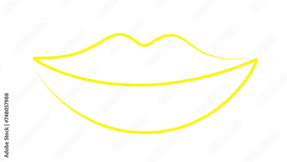 Animated yellow lips symbol is gradually drawn. Linear icon. Single line. Concept of beauty, makeup. Looped video. Vector illustration isolated on white background. Animated yellow lips symbol is gradually drawn. Linear icon. Single line. Concept of beauty, makeup. Looped video. Vector illustration isolated on white background.