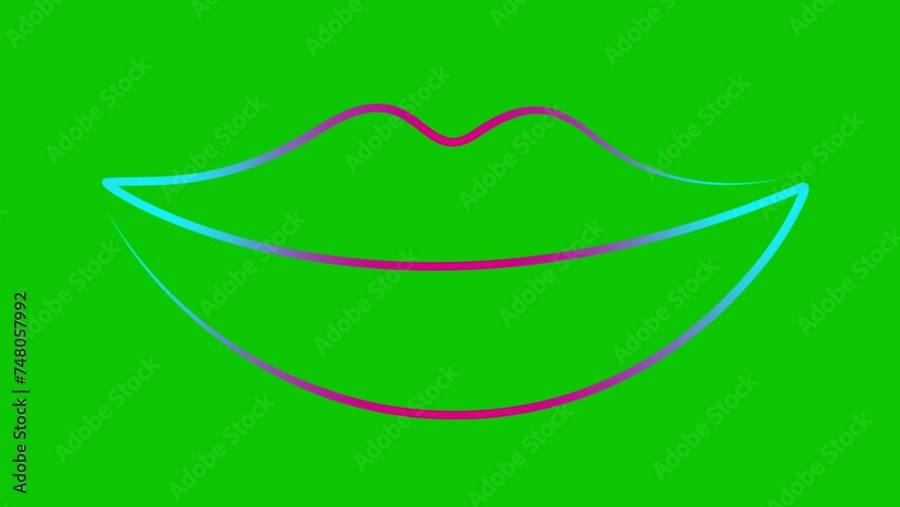 Animated pink blue lips symbol is gradually drawn. Linear icon. Single line. Concept of beauty, makeup. Looped video. Vector illustration isolated on green background. Animated pink blue lips symbol is gradually drawn. Linear icon. Single line. Concept of beauty, makeup. Looped video. Vector illustration isolated on green background.
