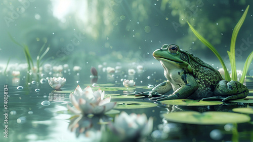 Cosmic frogs in a mystical forest pond photo
