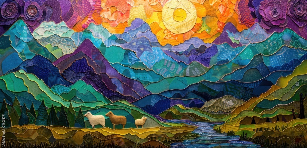 shepherds in field wall art by an artist - obrazy, fototapety, plakaty 