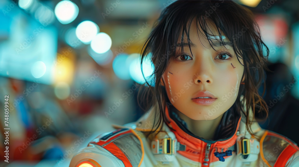 A Futuristic Parody of a Japanese Woman: A Portrait of a Sci-Fi and Humorous Character