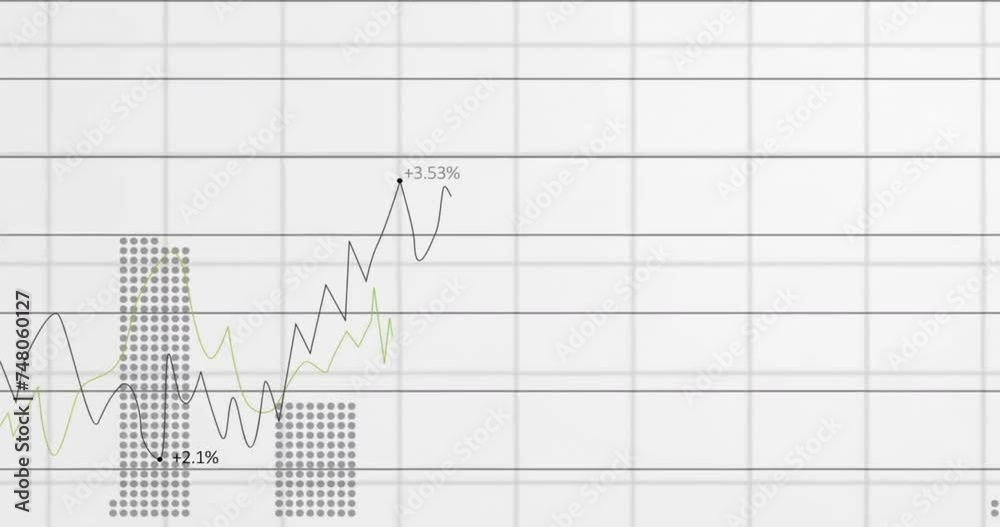 Animation of financial data processing over grid on white background Animation of financial data processing over grid on white background