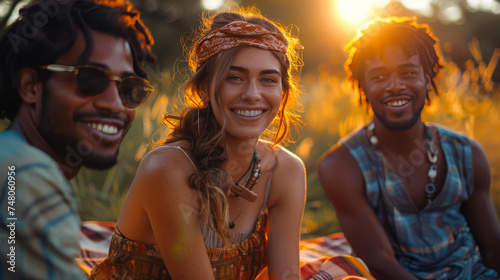 A Group of Multiethnic Friends Having Fun at a Picnic: A Portrait of Enjoyment and Diversity © Graphics.Parasite