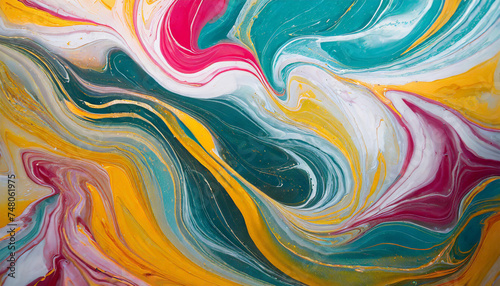 Abstract marbled acrylic painted waves. Colorful background. Fluid painting.