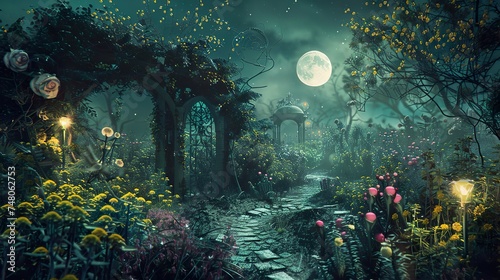 The Garden of Tarot a whimsical wonderland bathed in moonlight where imagination walks hand in hand with the arcane