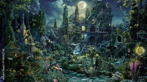 The Garden of Tarot a whimsical wonderland bathed in moonlight where imagination walks hand in hand with the arcane