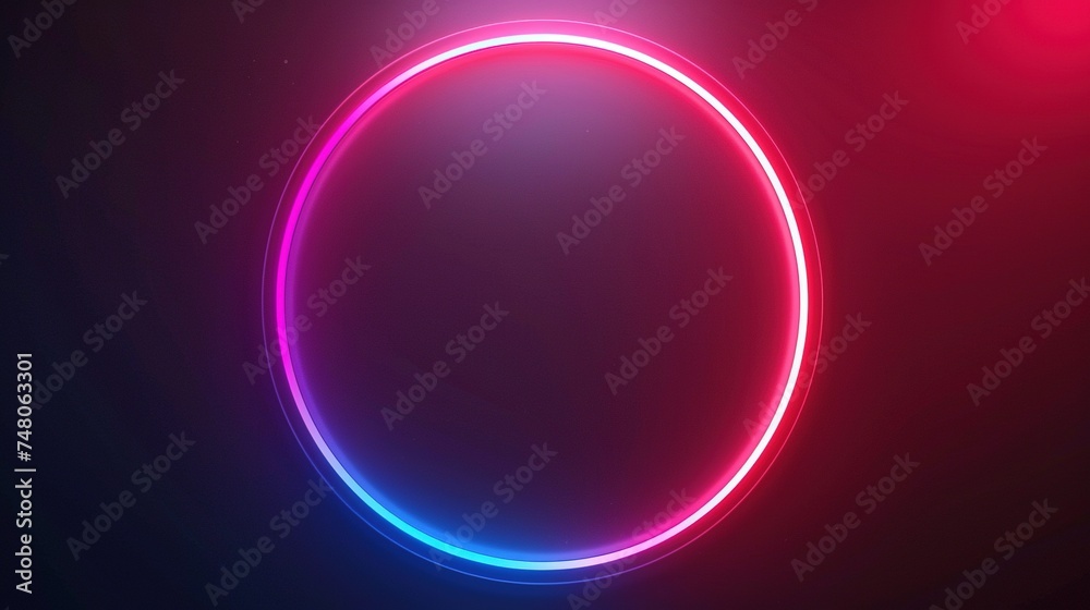 Neon Colorful Circle on Dark Background. Geometric, Light, Effect, Color, Bright, Shiny, Disco, Led
