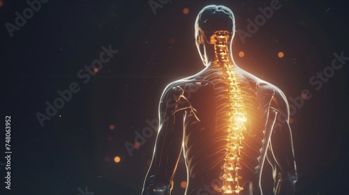 Illuminated digital human spine, medical technology and research concept