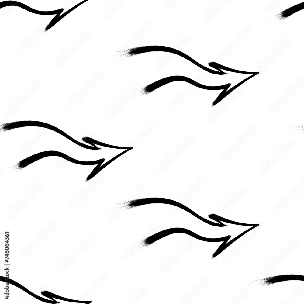 Fototapeta premium Seamless pattern of sprayed graffiti arrows with overspray in black over white. Vector illustration template
