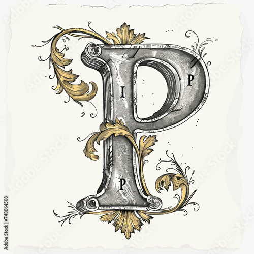 P Victorian Letter with ornament detail